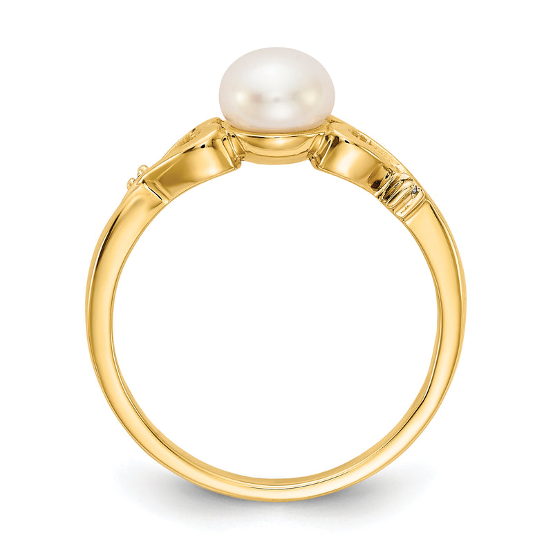 14K Yellow Gold Diamond And Freshwater Cultured Pearl Heart Ring