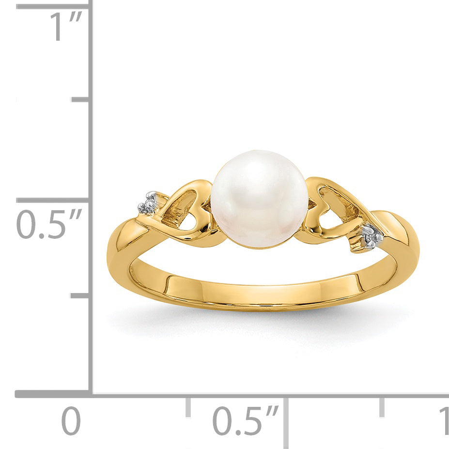 14K Yellow Gold Diamond And Freshwater Cultured Pearl Heart Ring