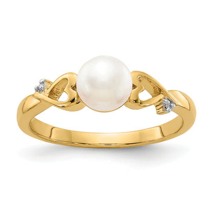 14K Yellow Gold Diamond And Freshwater Cultured Pearl Heart Ring