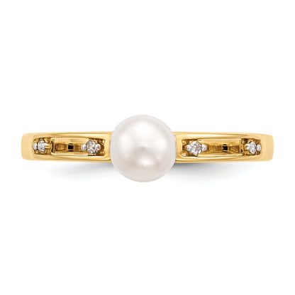 14K Yellow Gold Freshwater Cultured Pearl And Diamond Ring (Size 7 Only)