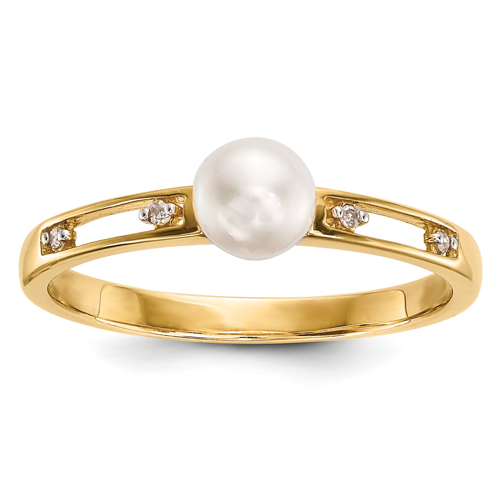 14K Yellow Gold Freshwater Cultured Pearl And Diamond Ring (Size 7 Only)