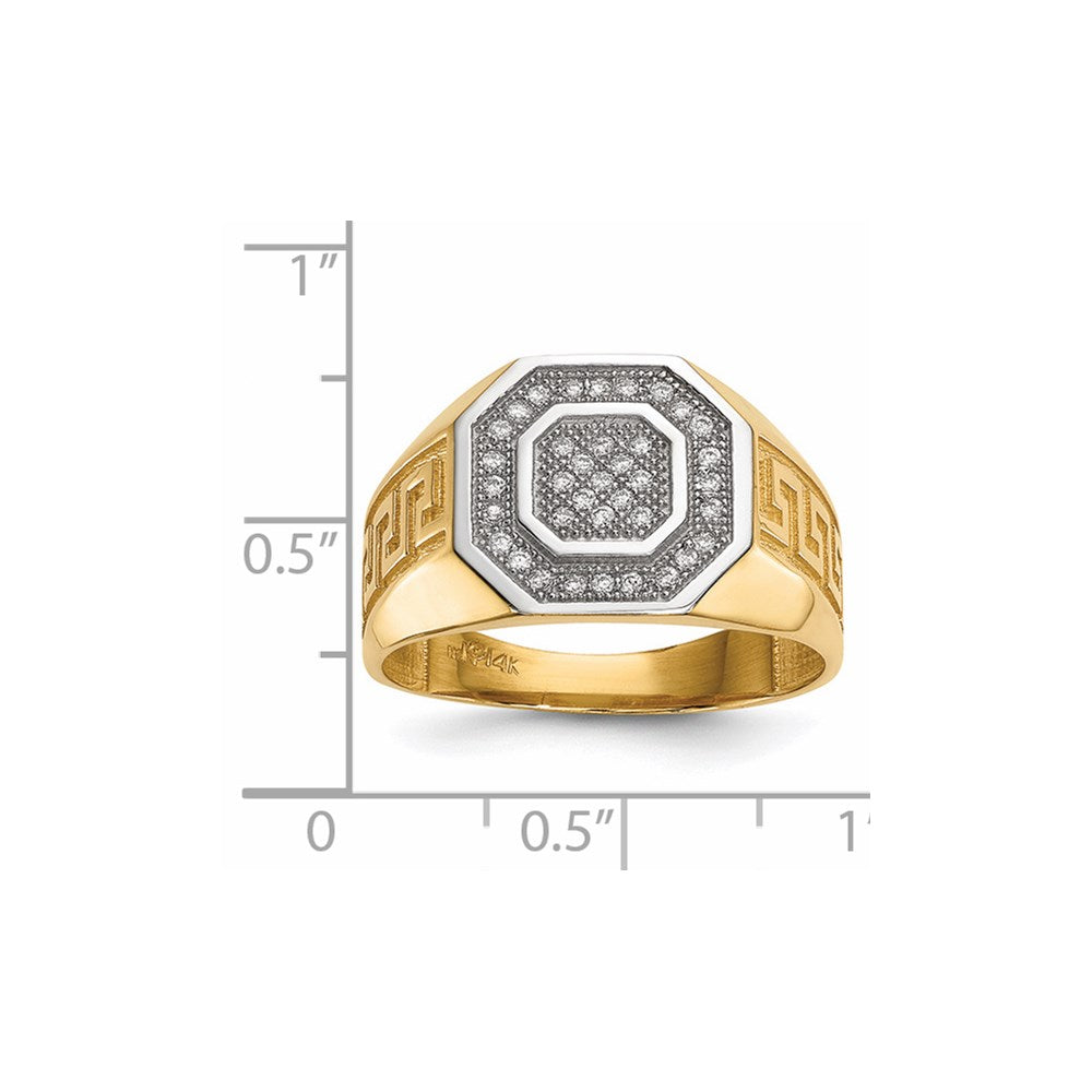 14K Yellow & Rhodium 14Kw/ Mens Micro Pave Cz Octagon Greek Key Ring