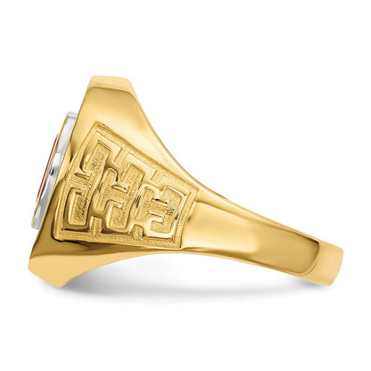 14K Yellow & Rhodium W/ Cz Oval Red Mens Ring
