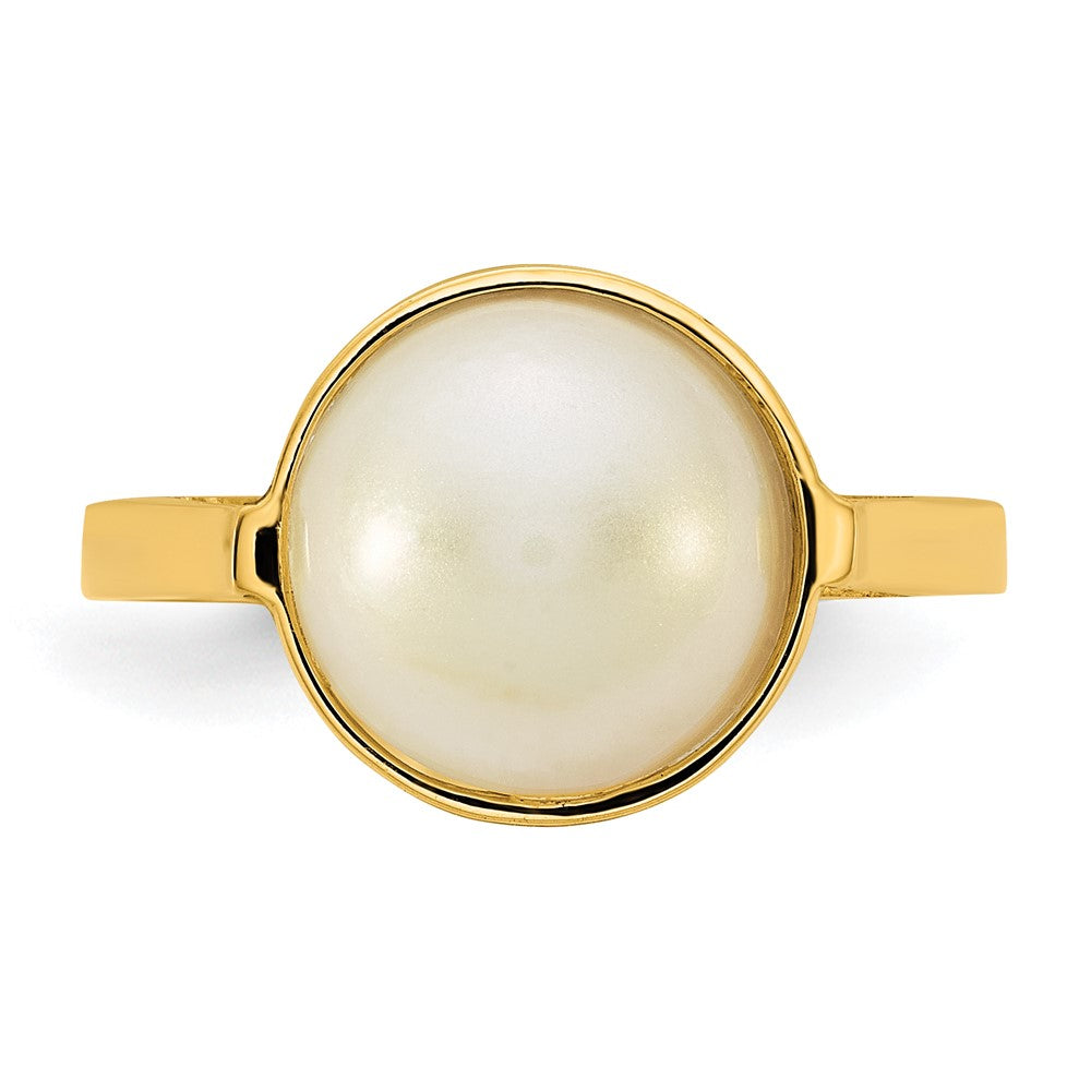 14K Yellow Gold Polished 10-11mm Saltwater Cultured Mabe Pearl Size 7 Ring