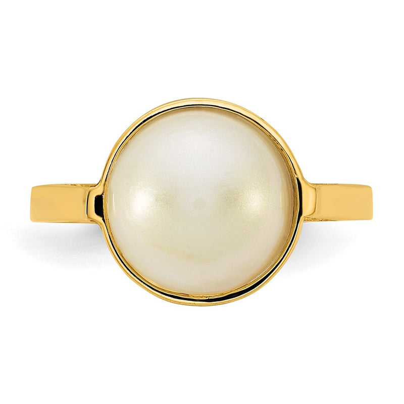 14K Yellow Gold Polished 10-11mm Saltwater Cultured Mabe Pearl Size 7 Ring