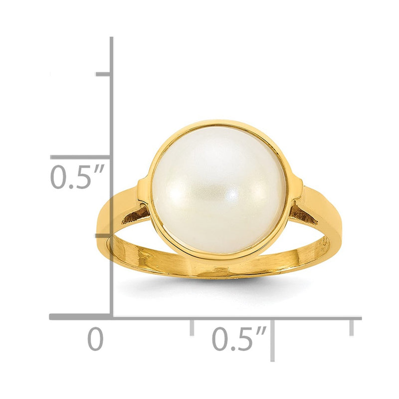 14K Yellow Gold Polished 10-11mm Saltwater Cultured Mabe Pearl Size 7 Ring