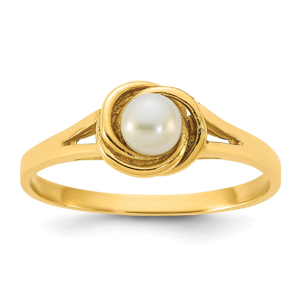 14K Yellow Gold Polished 4-5mm Button Freshwater Cultured Pearl Size 7 Ring