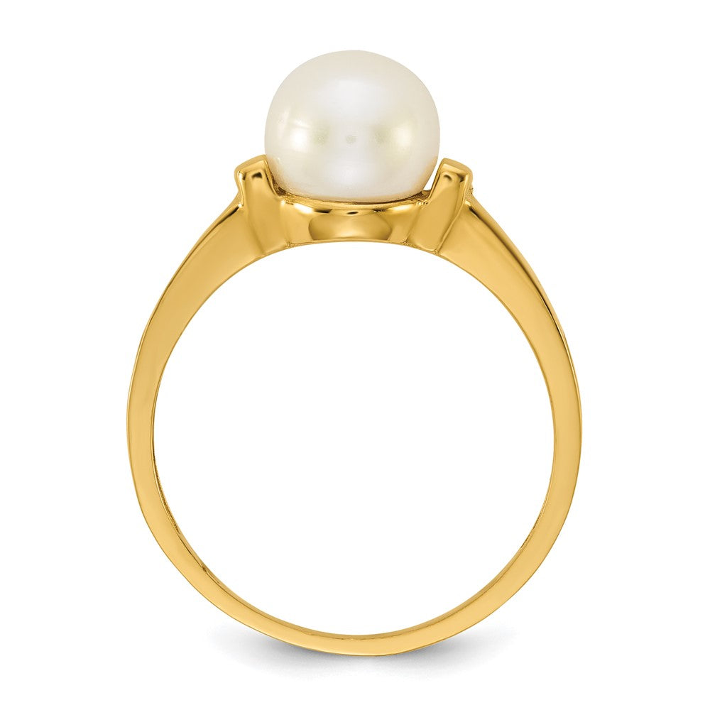 14K Yellow Gold Polished 7-8mm Button Freshwater Cultured Pearl Size 7 Ring