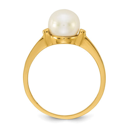 14K Yellow Gold Polished 7-8mm Button Freshwater Cultured Pearl Size 7 Ring