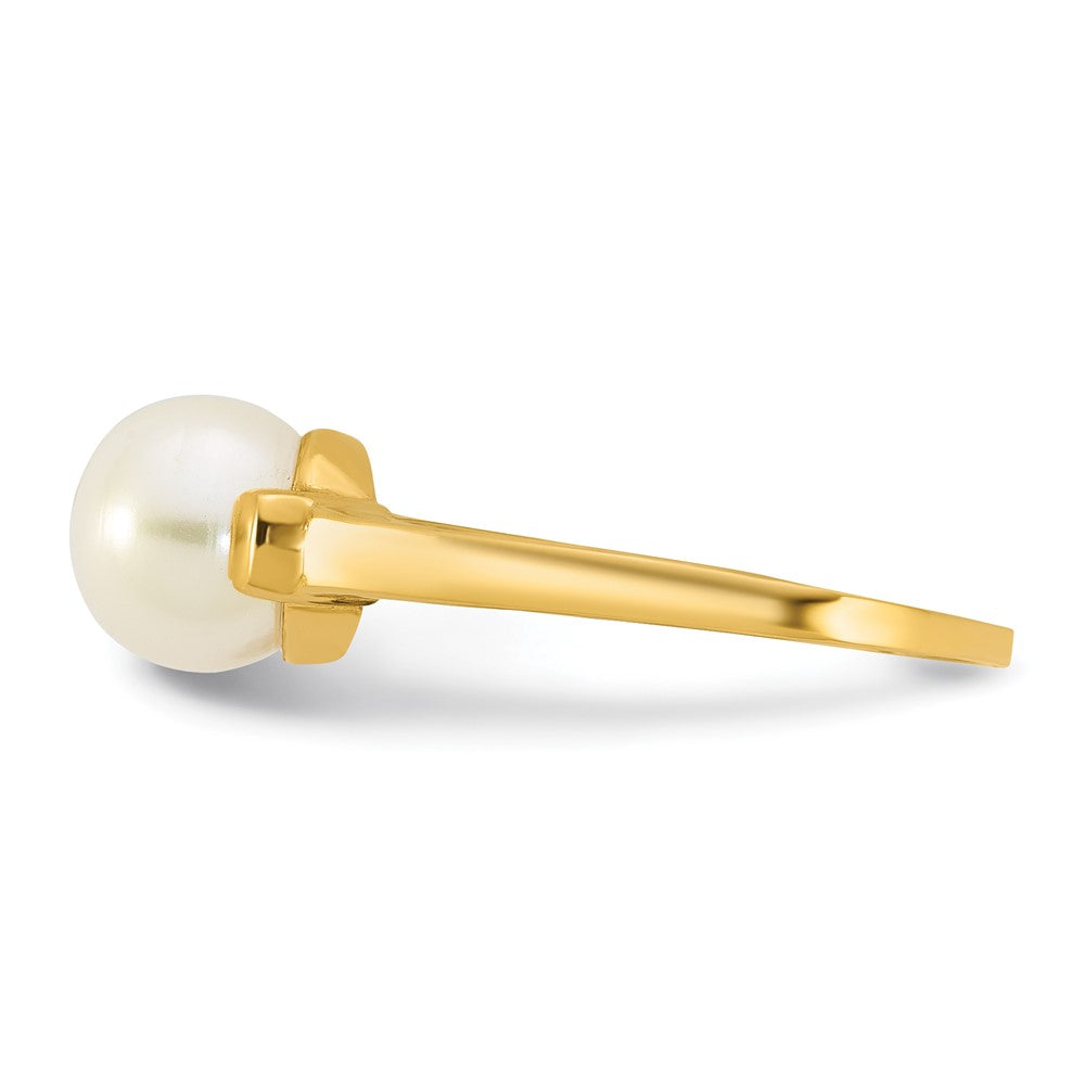 14K Yellow Gold Polished 7-8mm Button Freshwater Cultured Pearl Size 7 Ring