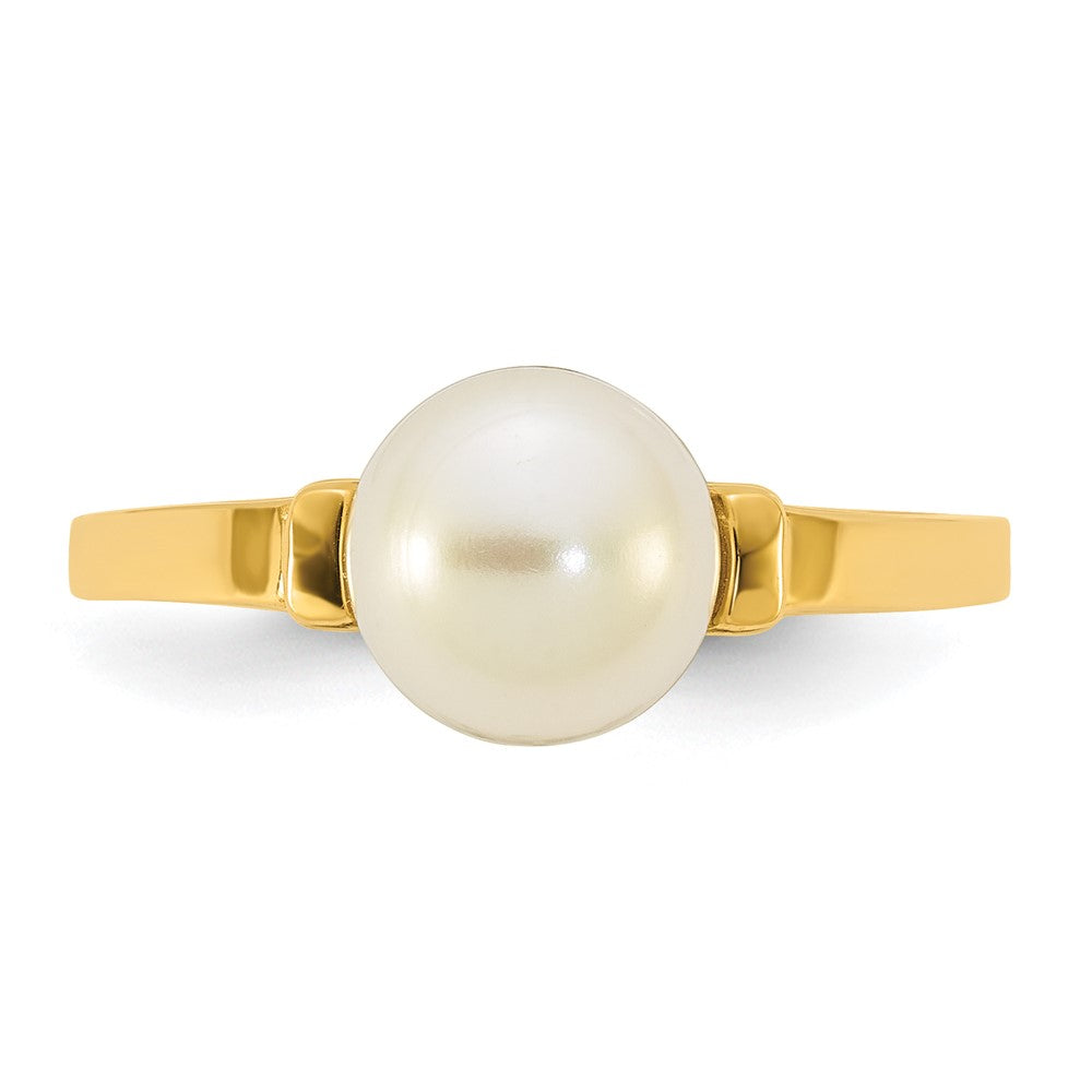 14K Yellow Gold Polished 7-8mm Button Freshwater Cultured Pearl Size 7 Ring