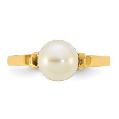 14K Yellow Gold Polished 7-8mm Button Freshwater Cultured Pearl Size 7 Ring