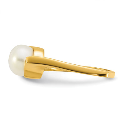 14K Yellow Gold Polished 7-8mm Button Freshwater Cultured Pearl Size 7 Square Shank Ring