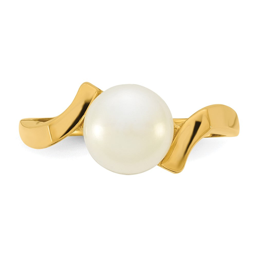 14K Yellow Gold Polished 7-8mm Button Freshwater Cultured Pearl Size 7 Square Shank Ring