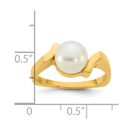 14K Yellow Gold Polished 7-8mm Button Freshwater Cultured Pearl Size 7 Square Shank Ring