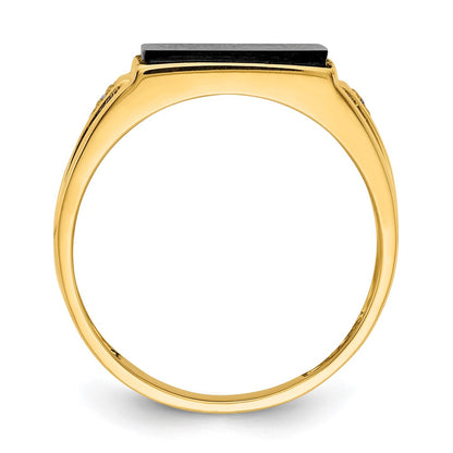 Solid 14K Yellow Gold Men's Real Diamond and Black Onyx Signet Ring