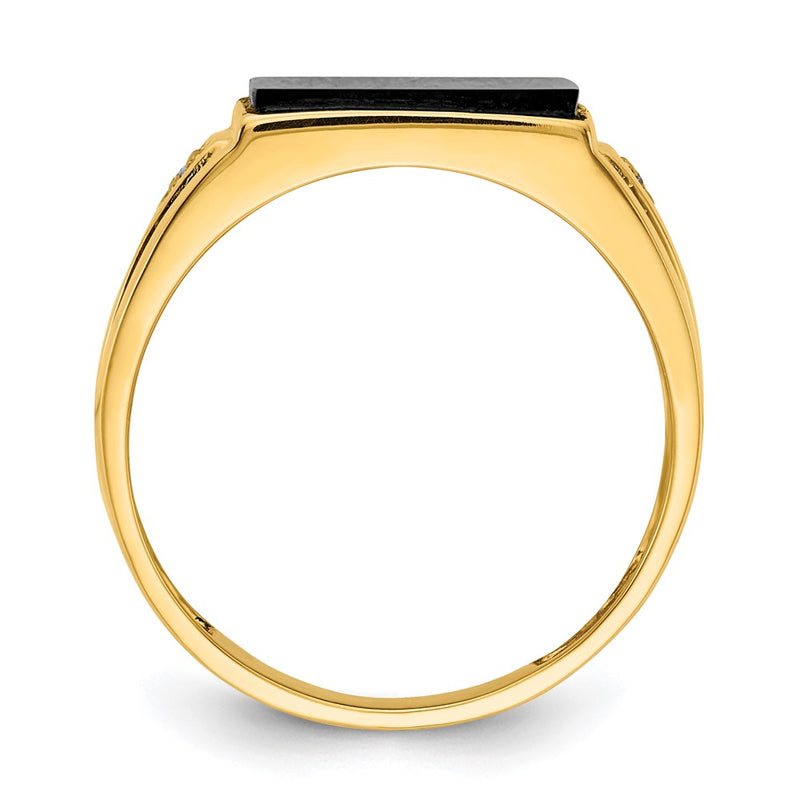 Solid 14K Yellow Gold Men's Real Diamond and Black Onyx Signet Ring