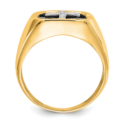 14K Yellow Gold Aa Diamond Men'S Cross Ring