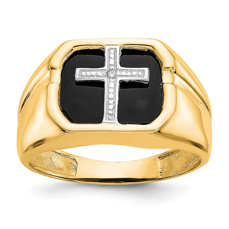 14K Yellow Gold Aa Diamond Men'S Cross Ring