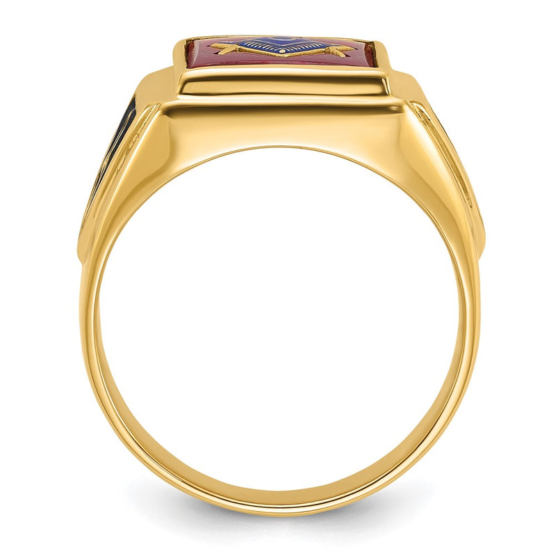 Solid 14k Yellow Gold Men's Synthetic Simulated Ruby Masonic Ring