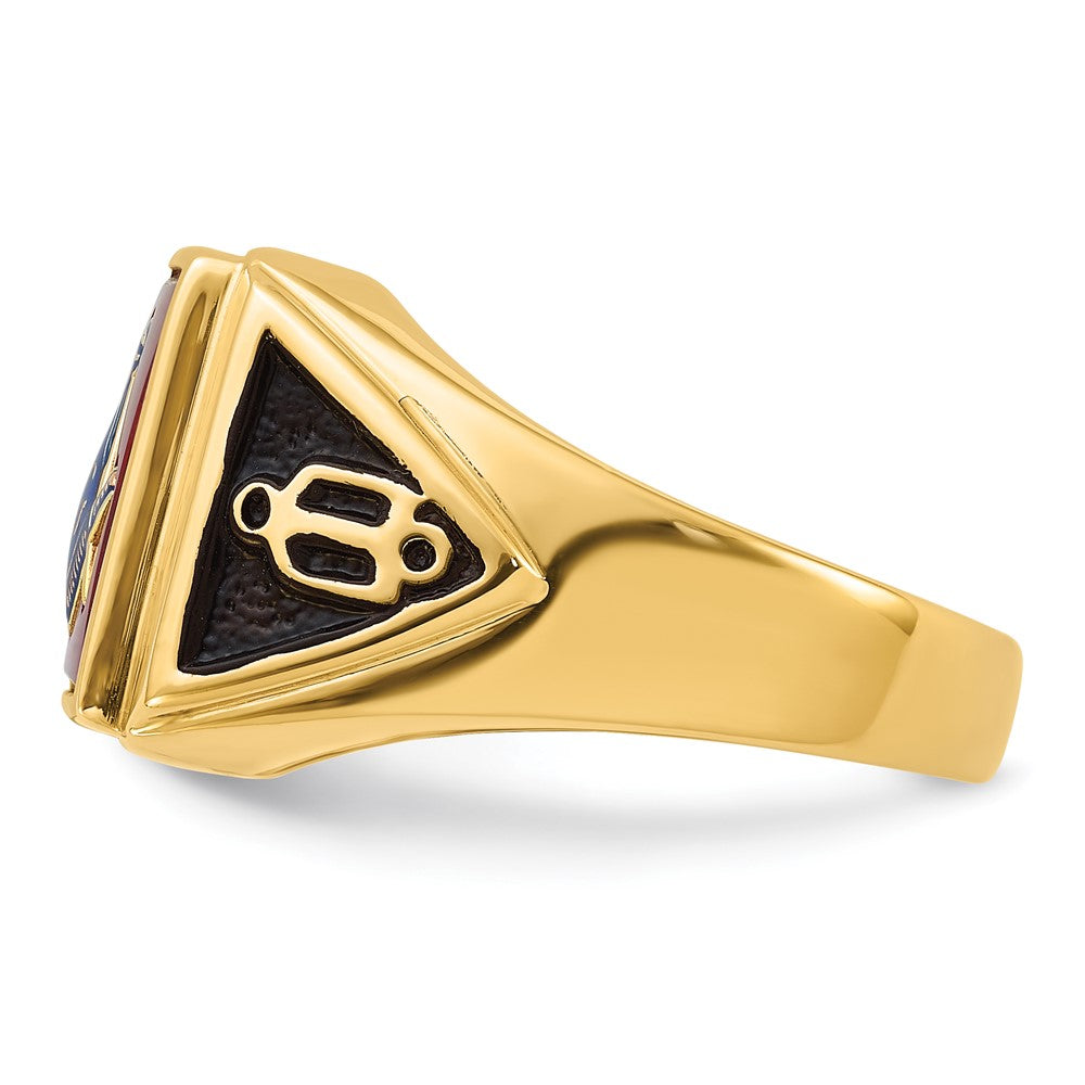 Solid 14k Yellow Gold Men's Synthetic Simulated Ruby Masonic Ring