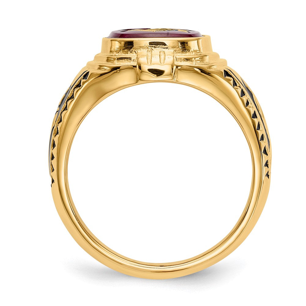 Solid 14k Yellow Gold Men's Synthetic Simulated Ruby Masonic Ring