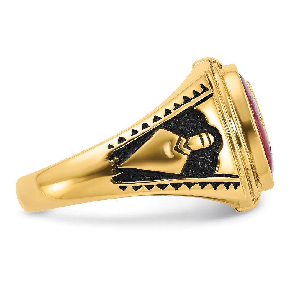 Solid 14k Yellow Gold Men's Synthetic Simulated Ruby Masonic Ring