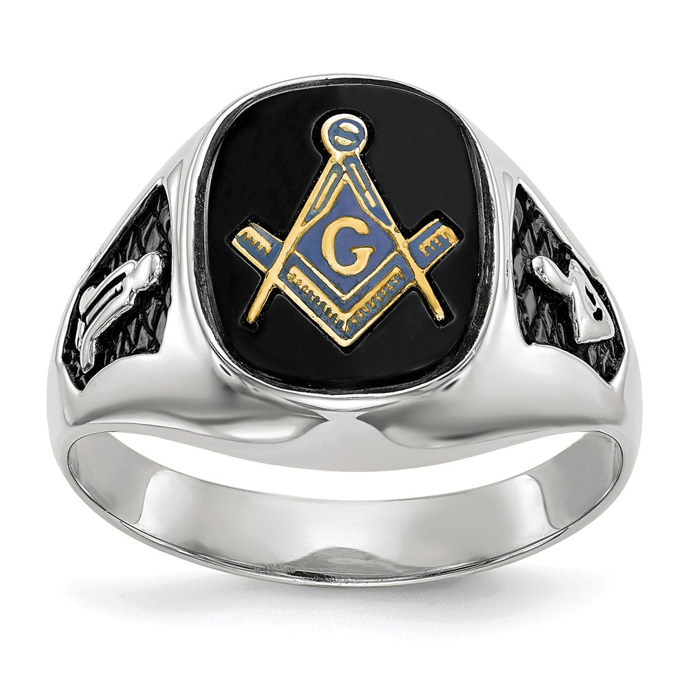Solid 14k White Gold Men's Masonic Ring