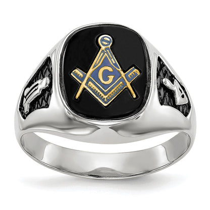 Solid 14k White Gold Men's Masonic Ring