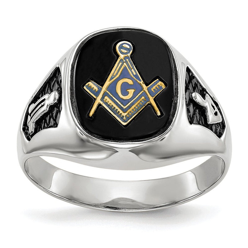 Solid 14k White Gold Men's Masonic Ring