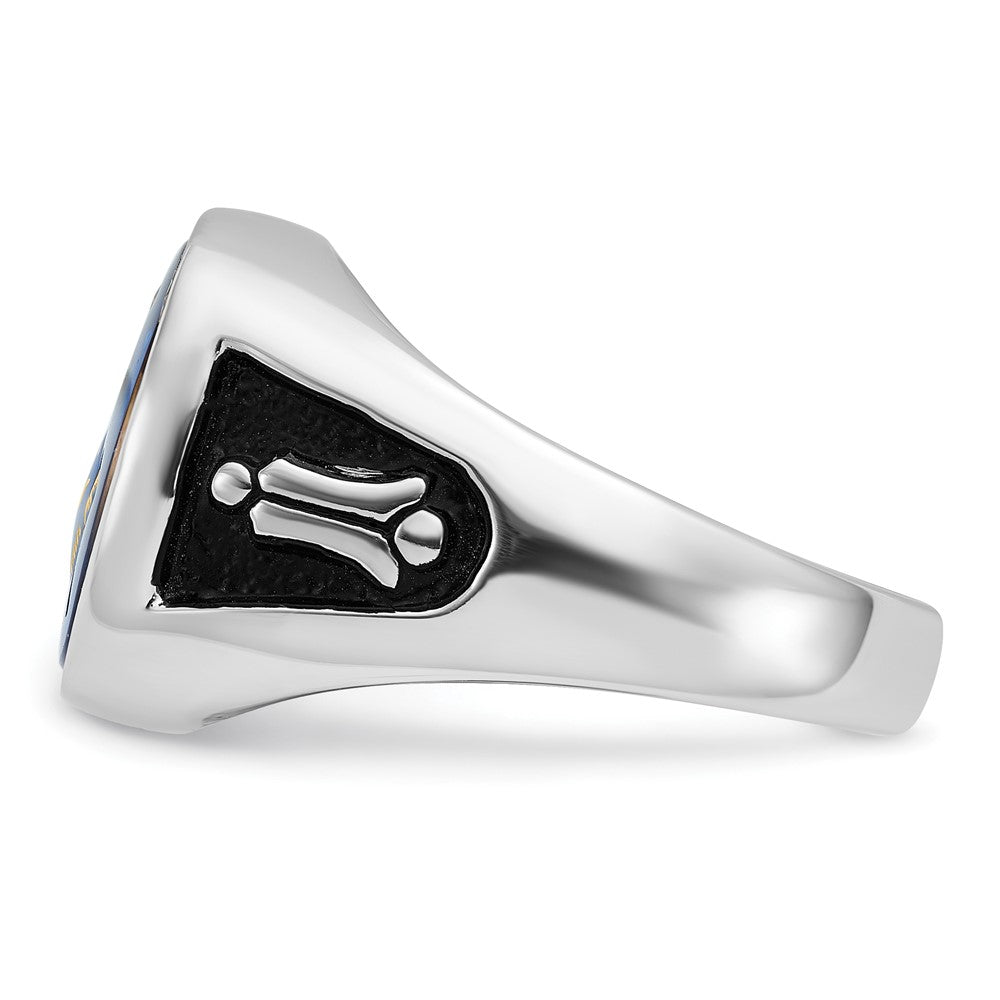 Solid 14k White Gold Enameled Synthetic Stone Mens Masonic Ring