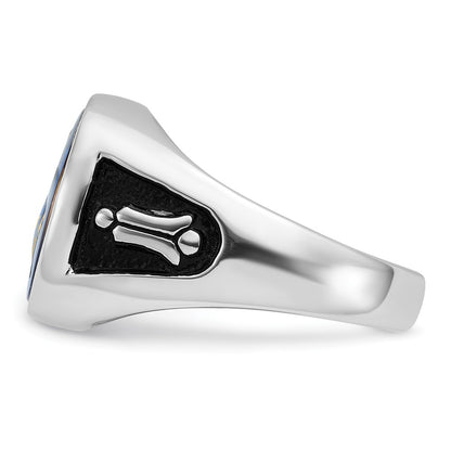 Solid 14k White Gold Enameled Synthetic Stone Mens Masonic Ring