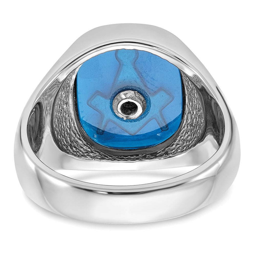 Solid 14k White Gold Enameled Synthetic Stone Mens Masonic Ring