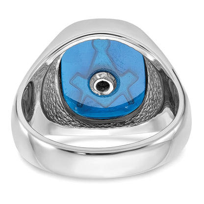 Solid 14k White Gold Enameled Synthetic Stone Mens Masonic Ring