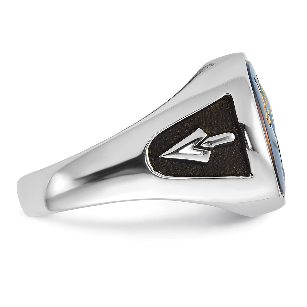 Solid 14k White Gold Enameled Synthetic Stone Mens Masonic Ring