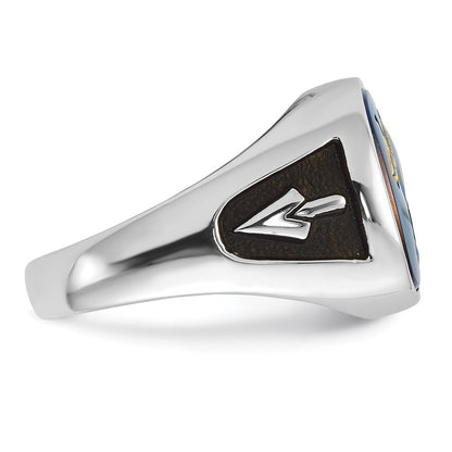 Solid 14k White Gold Enameled Synthetic Stone Mens Masonic Ring