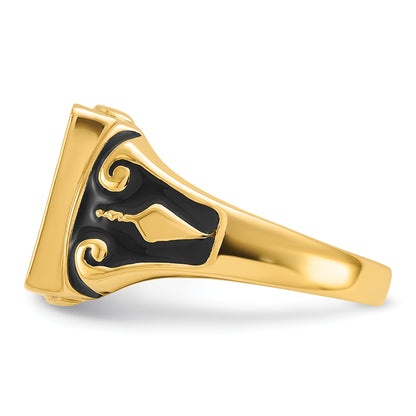Solid 14k Yellow Gold Men's Masonic Enameled Ring