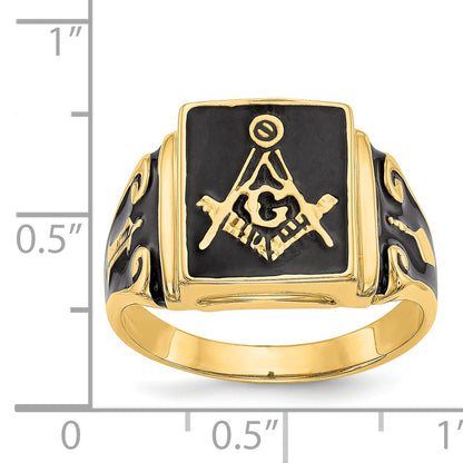 Solid 14k Yellow Gold Men's Masonic Enameled Ring