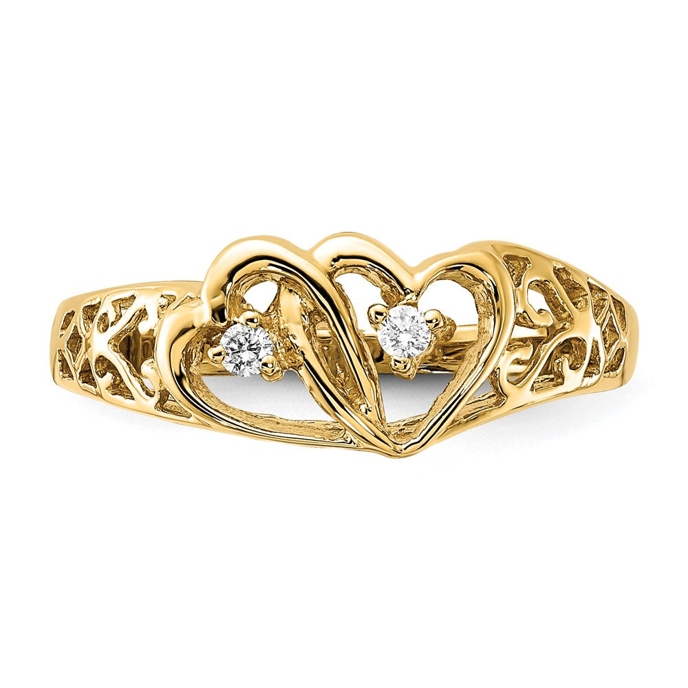 14K Yellow Gold Aaa Diamond Heart Ring