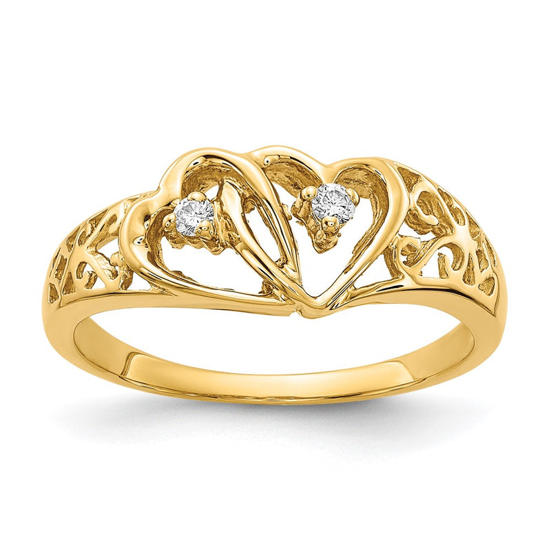 14K Yellow Gold Aa Diamond Heart Ring