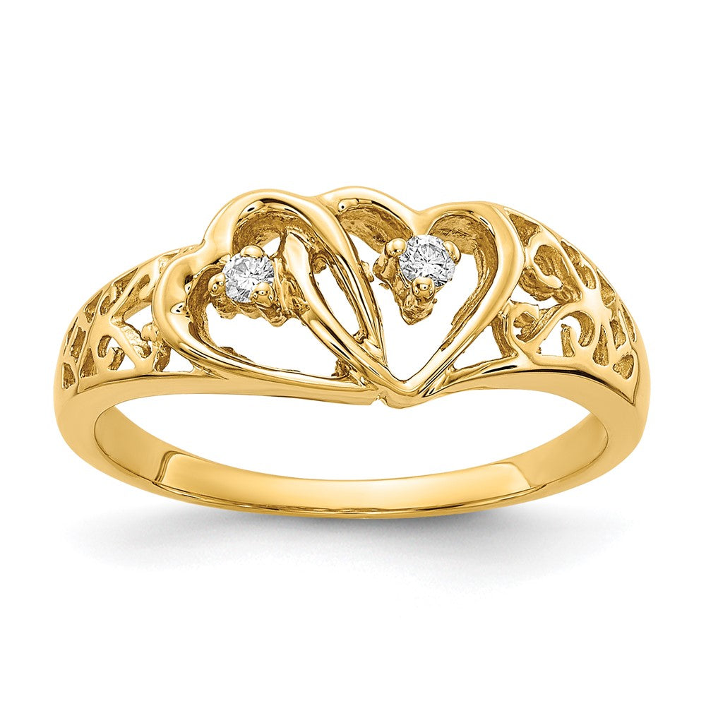 14K Yellow Gold A Diamond Heart Ring