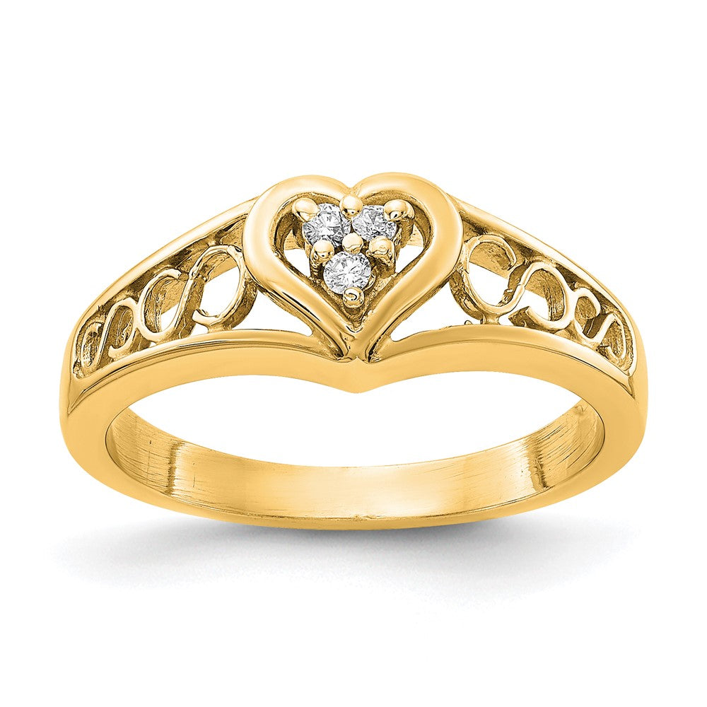 14K Yellow Gold Aaa Diamond Heart Ring