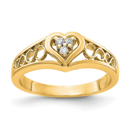 14K Yellow Gold Aaa Diamond Heart Ring