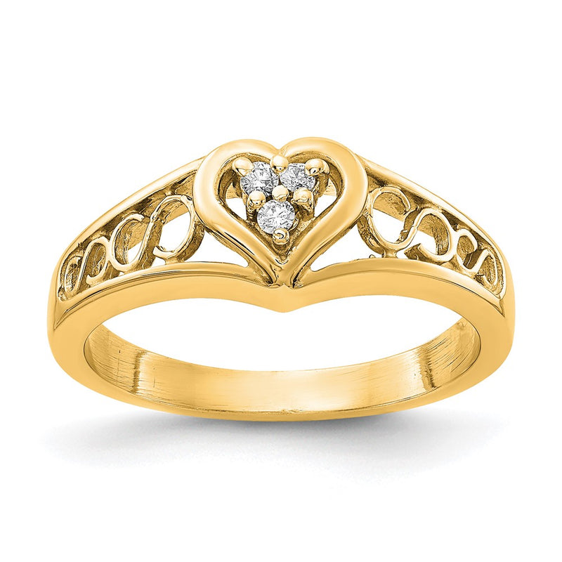 14K Yellow Gold Polished Aa Diamond Heart Ring