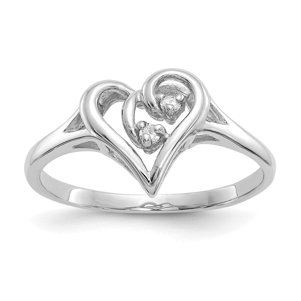 14K White Gold Aaa Diamond Heart Ring
