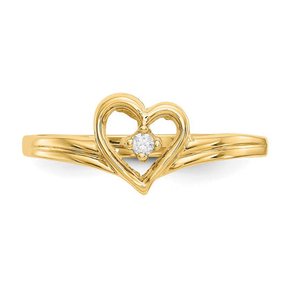 14K Yellow Gold Aaa Diamond Heart Ring