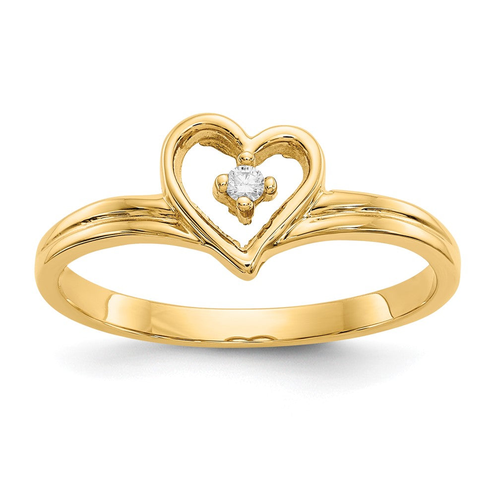 14K Yellow Gold Aaa Diamond Heart Ring
