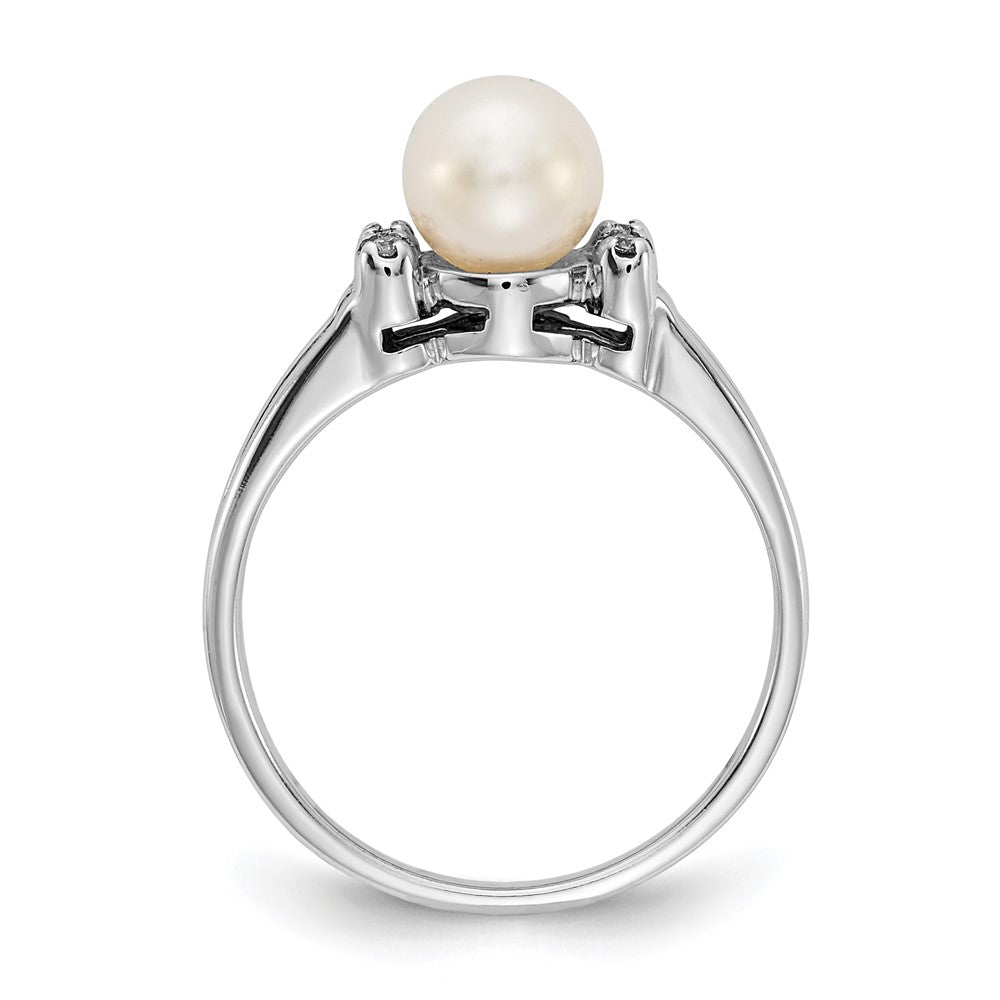 14K White Gold 6mm Fw Cultured Pearl A Diamond Ring