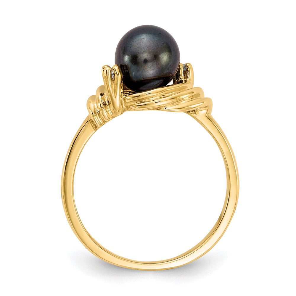 14K Yellow Gold 7mm Black FW Cultured Pearl A Real Diamond ring