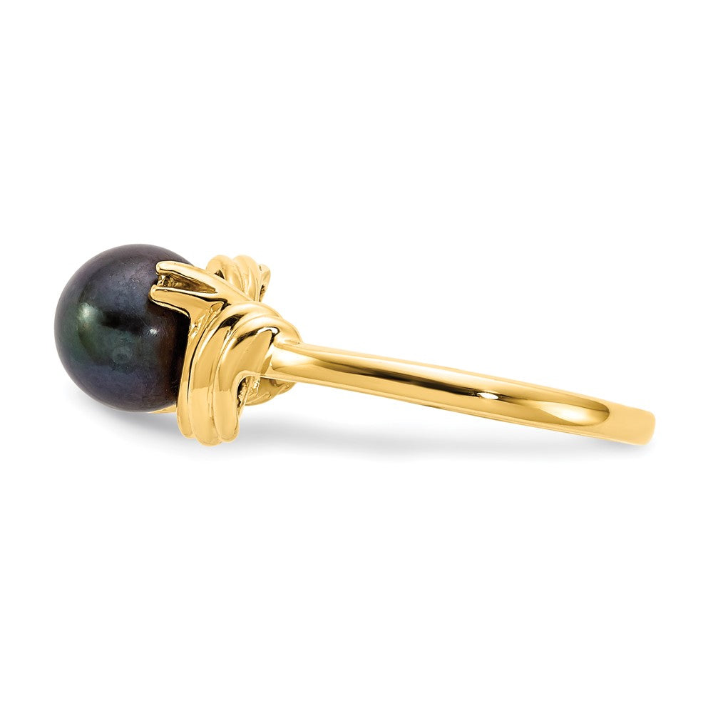 14K Yellow Gold 7mm Black FW Cultured Pearl A Real Diamond ring